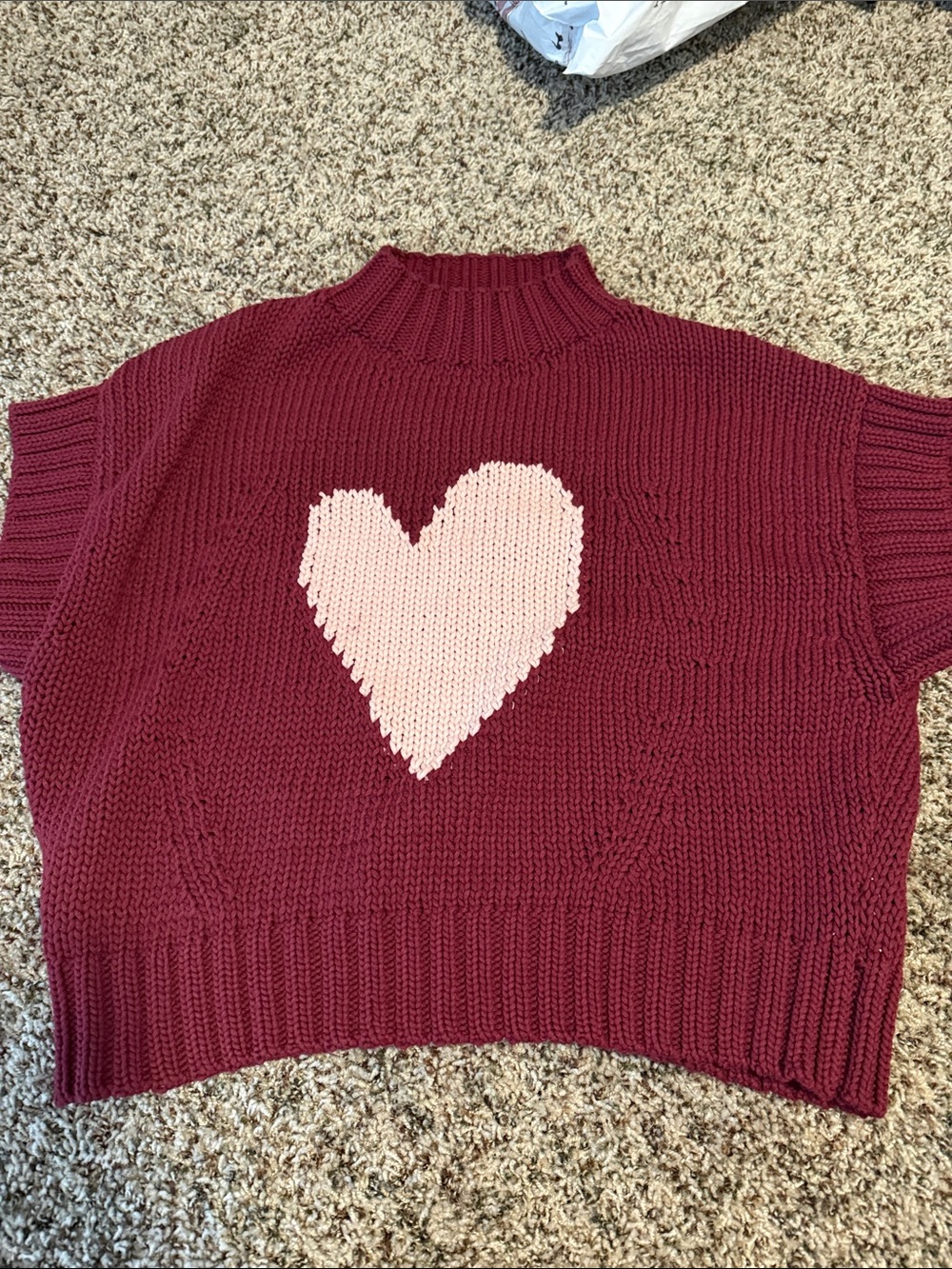 Maeve Maroon Knit Sweater with Pink Heart